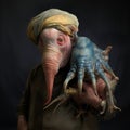 Surrealistic Imagery: Man With Baby Animal