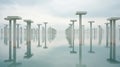 Surreal Lagoon: Tensile Concrete Pillars In Ethereal Cloudscapes