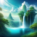 surrealistic landscape with floating islands and