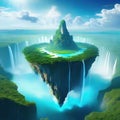 surrealistic landscape with floating islands and