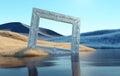 Surrealistic landscape and a frame. Perspective and vision concept