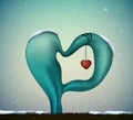 Surrealistic love idea or concept, winter love, valentine day symbol,