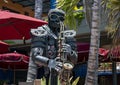 Surrealistic male saxophone-player sculpture in the courtyard of the La Coronela Restaurnt & Bar in Todos Santos.