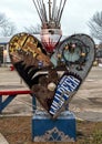 Surrealistic metal heart scupture Deep Ellum, Dallas, Texas