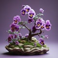 Surrealistic Pansy Bonsai: Detailed Petals In Clay With Chinese Traditions