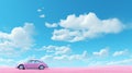 Surrealistic Pink Car In Azure Field Wallpaper - Photorealistic 3d Render