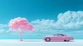 Surrealistic Pink Car And Tree Wallpaper