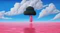 Surrealistic Tree Painting With Pink Tint In Water