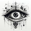 Surrealistic Urban Eye Illustration: Symbolism Vector Art In Cybersteampunk Style Royalty Free Stock Photo