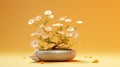 Surrealistic White Daisy Bonsai Tree: Minimalist American Wheat Desktop Wallpaper