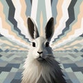 Surrealistic White Hare On Geometric Background - Op Art Wall Art