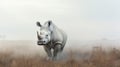 Surrealistic White Rhino In Fog: A Hyper-realistic Still Life