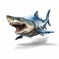 Surrealistic White Shark Art With Explosive Wildlife And Strong Facial Expression