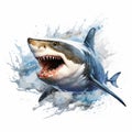 Surrealistic White Shark Watercolor Illustration With Horror Elements
