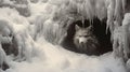 Surrealistic Wolf: A Hyperealistic Snowy Cave Encounter