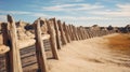 Surrealistic Wooden Fence In Badlands National Park