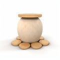 Surrealistic Wooden Pot With Coins: Ambient Occlusion 3d Render