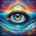 surrel abstract the all seeing eye of the in a psychedelic sea created with Royalty Free Stock Photo