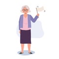 Surrendering to Life concept. Emotional Elderly Woman with White Flag in Retirement. Flat vector cartoon illustration Royalty Free Stock Photo