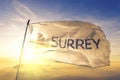 Surrey of British Columbia of Canada flag waving on the top sunrise mist fog Royalty Free Stock Photo