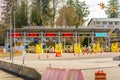 Surrey, Canada - Mar 29, 2020: Empty car lanes at Canada/USA border checkpoint