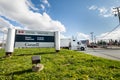 Surrey, Canada - Mar 29, 2020: Transport truck leaving border inspection station