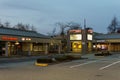 SURREY, CANADA - NOVEMBER 07, 2019: early morning shopping mall cinema illuminated by the lights