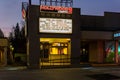 SURREY, CANADA - NOVEMBER 07, 2019: early morning shopping mall cinema illuminated by the lights