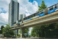 Surrey Central in Greater Vancouver BC. Elevated rail road of urban public transit system at King George Ave. in Surrey