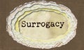 Surrogacy - typewritten word in ragged paper hole background