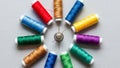 Surround a central sewing accessory consisting of a needle threaded through Royalty Free Stock Photo