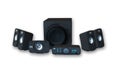 Surround Sound Audio Set, amplifier with six speakers on white background