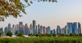 Surrounded by the Doha skyline in the evening in Qatar