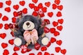 Toy gray bear, soft toy with clothespins with the words love