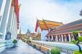 The surrounding balustrade of Phra Ubosot temple, Wat Pho complex in Bangkok, Thailand