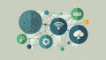 Surrounding it are connected icons Wi Fi cloud computing gears Royalty Free Stock Photo