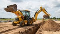 Surrounding the machine is a sandy terrain with piles of earth being displaced Royalty Free Stock Photo