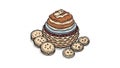 Surrounding the stack are several round cookies or biscuits with dotted Royalty Free Stock Photo