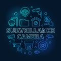 Surveillance camera blue circular vector illustration