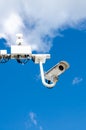 Surveillance camera on blue sky