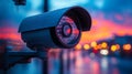 Monitoring critical infrastructure in urban setting at sunset with advanced cloud technology Royalty Free Stock Photo