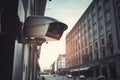 Surveillance camera at city street. CCTV monitoring system. Generative AI