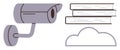 Surveillance camera, cloud, and stack of books representing digital privacy and knowledge storage Royalty Free Stock Photo