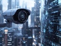 Surveillance Camera in a Futuristic Cityscape Royalty Free Stock Photo