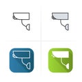 Surveillance camera icon. Flat, linear and color. Royalty Free Stock Photo
