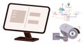 Surveillance Camera Monitoring with Data Flow and Digital Network Connection on Computer Screen Royalty Free Stock Photo