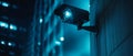 A Surveillance Camera Mounted on a Wall at Night Royalty Free Stock Photo