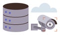 Surveillance Camera and Server Database with Cloud Connection for Security and Data Storage Royalty Free Stock Photo
