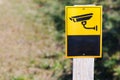 Surveillance camera sign on installed on plain board Royalty Free Stock Photo
