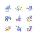 Surveillance camera usage RGB color icons set